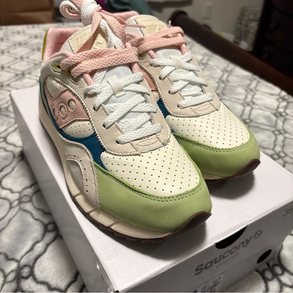 Saucony Shadow 6000 Athletic Shoes - Green, Pink, Blue, White